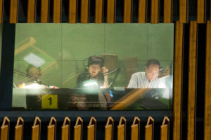 United Nations interpreters at work during the opening of the general debate of the General Assembly's sixty-seventh session. (2012) UN Photo/JC McIlwaine