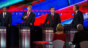 Republican presidential candidates debating in Las Vegas on Dec. 15. A network of volunteer translators in China called the Guojiang Subtitle Group has been posting videos of the debates online with Chinese subtitles. Credit Ruth Fremson/The New York Times